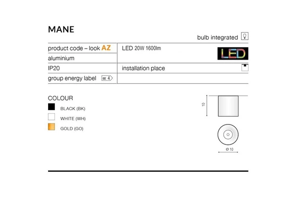 Azzardo MANE 20W DIMM BLACK 4325