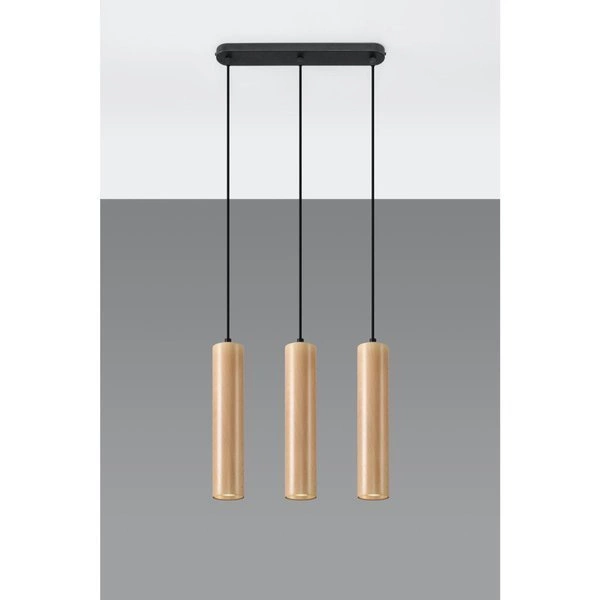 Lampa wisząca LINO 3 czarna stal, naturalne drewno, SL.0638