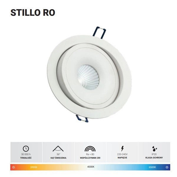 Oprawa wpuszczana STILLO RO 15W neutralna 4000K czarny śr. 15,2cm