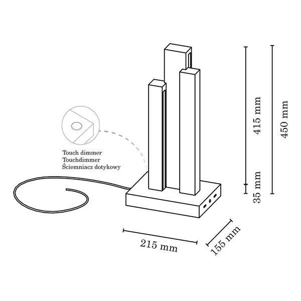 Lampa Stołowa Manhattan 3xLED 24V Zintegrowana 1470lm 3000K 16W Dąb Olejowany/Antracyt Materiał Kabel z Dotykowym Ściemniaczem 7481174