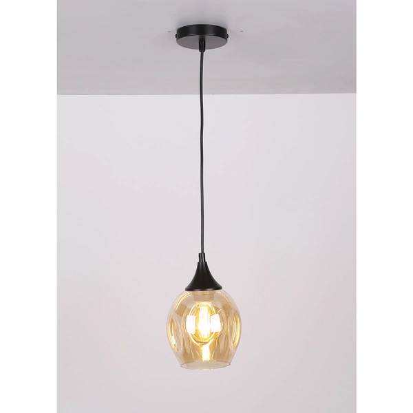 Lampa wisząca ASPA, czarna z brązowym kloszem, 1x40W E27
