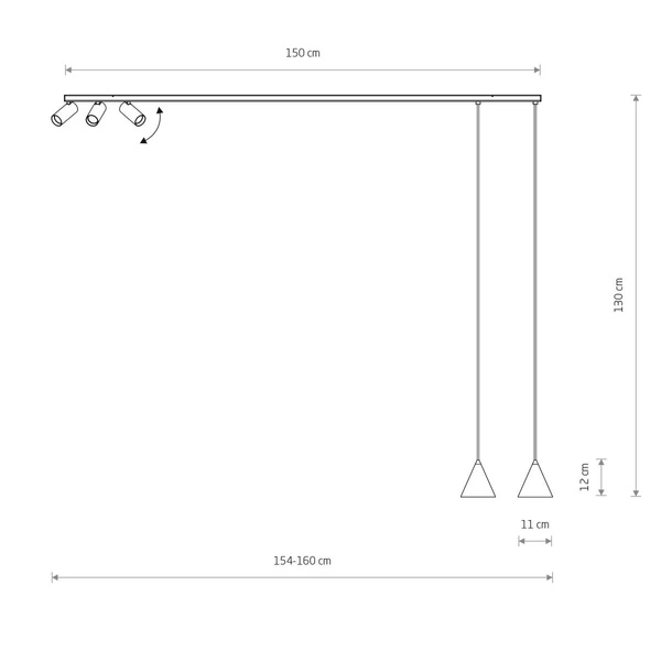 Lampa wisząca FOURTY V wys.130cm dług.150cm GU10+miniGU10 | Czarny 11448