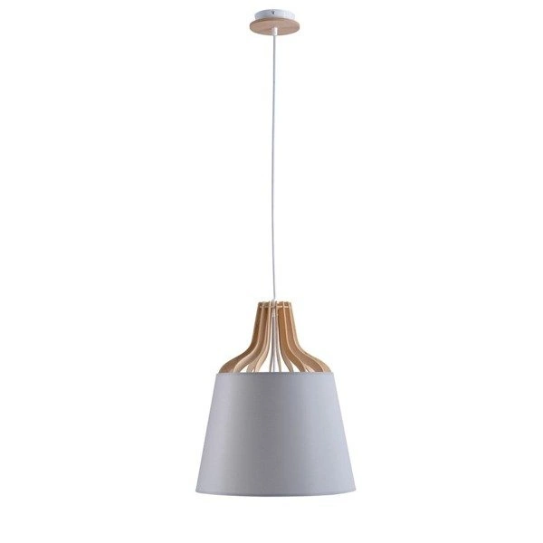 Lampa wisząca nowoczesna z abażurem IVONE 721 drewno/szary śr. 38cm