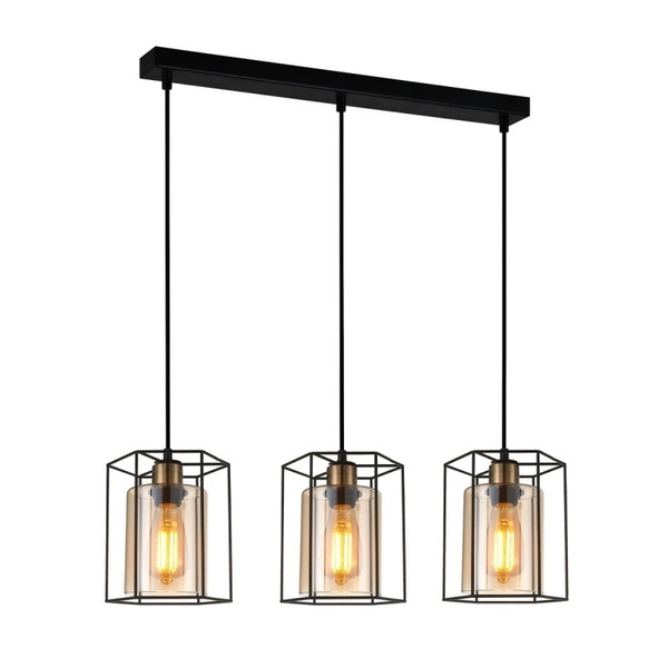 Lampa wisząca KALULA dł. 77cm 3xE27 | bursztynowy