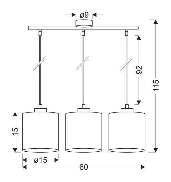 Patti lampa wisząca czarny 3x60 e27 abażur walec 15x15 plecionka zielona