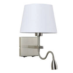 Kinkiet NORTE szer. 23cm E27 + lampka LED 3W ciepła biel | nikiel/biały