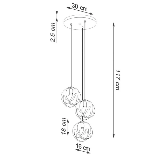 Lampa wisząca TULOS 3P, SL.1088, czarna, 3x60W E27