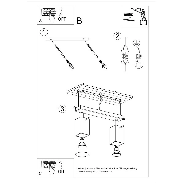 Designerska lampa sufitowa MERIDA 2 SL.0100 Czarna 2xGU10