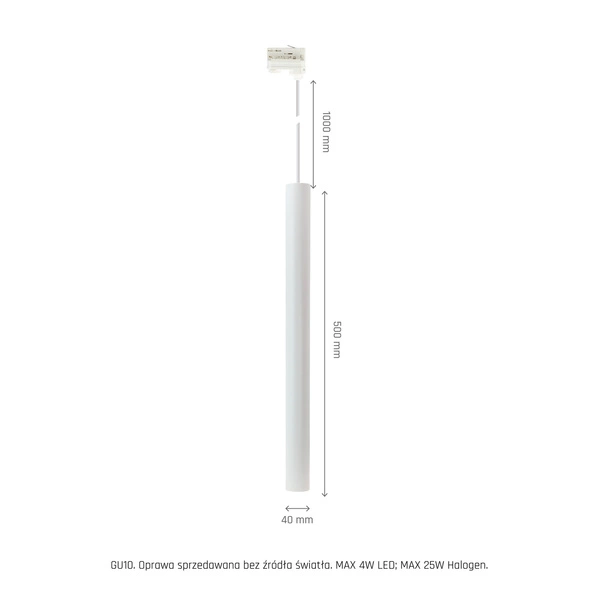 CHLOE SLIM MR11 ZWIESZANA SZYNOPRZEWÓD 3F 250V IP20 40x500+1m kabel BIAŁY regulowany kąt świecenia