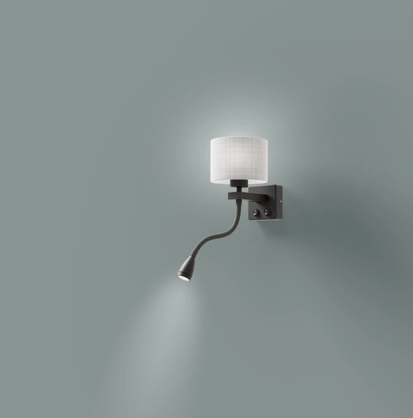 Kinkiet POLO 21-75499 czarny/ abażur szary 1x40W E27 + 2W LED, barwa ciepła 3200K