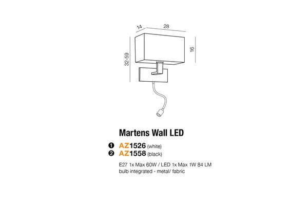 Azzardo MARTENS WALL LED WHITE 1526