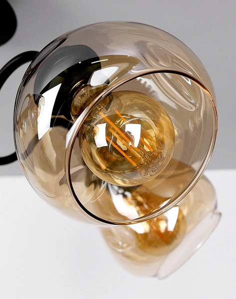 Lampa sufitowa UNICA, 35-00897, czarno-złota z dymionymi kloszami, 5x40W E27