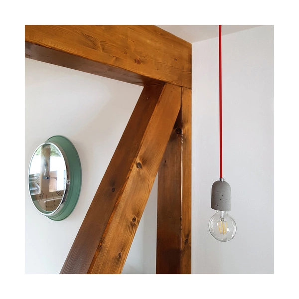 Lampa Wisząca Amory 1xE27 Max.60W Szary Beton/Czerwony Kabel Tkaninowy 9776136