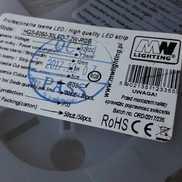 Prof taśma LED HQS-5050-7.2W-RGB - WP IP64 - 12V 5mb