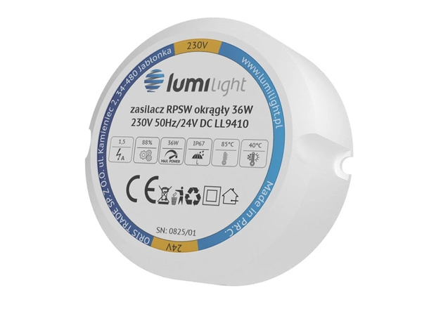 Zasilacz RPSW 36W 24V DC IP67 okrągły do puszki fi 55x22mm