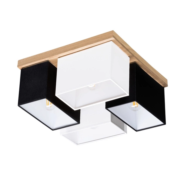 Lampa Sufitowa Paloma 4xE27 Max.25W Dąb Olejowany/Czarny Abażur Tkaninowy/Biały Abażur Tkaninowy 2451474
