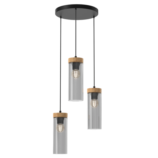 Lampa wisząca ELICA, MLP8666, czarny/drewno/transparentny, 3x60W E27