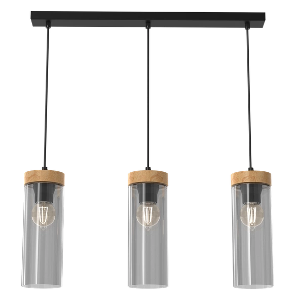 Lampa wisząca ELICA, MLP8665, czarny/drewno/transparentny, 3x60W E27