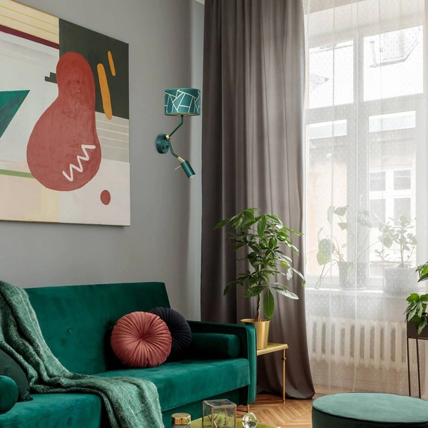 Kinkiet ZIGGY GREEN, MLP7573, butelkowa zieleń/złoty, 1x60W E27 + 1x8W mini GU10