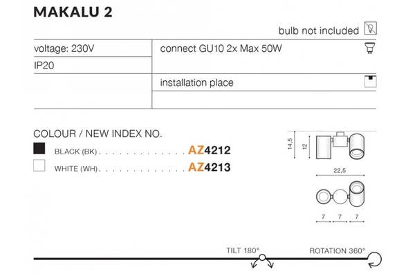 Azzardo MAKALU 2 BK 4212