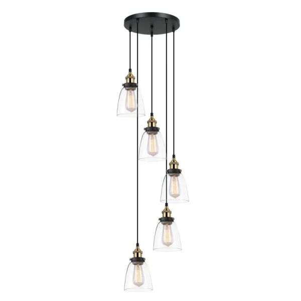Lampa wisząca FRANCIS wys. cał. 156,5cm 5xE27 | czarny/złoty