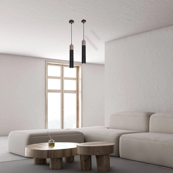 Lampa wisząca SOLO, MLP7469, przecierany czarny/drewno patynowane, 1x5W mini GU10