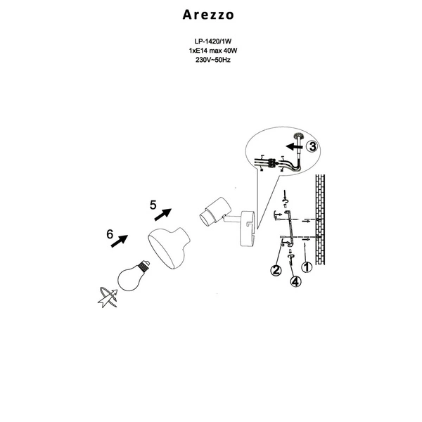 Kinkiet AREZZO, biały/drewno, 1x40W E14