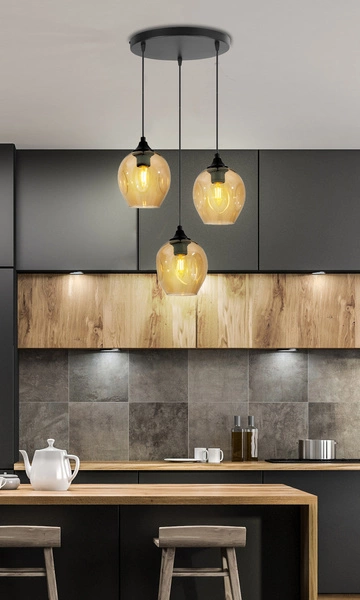 Lampa wisząca ASPA, czarna z brązowymi kloszami, 3x40W E27