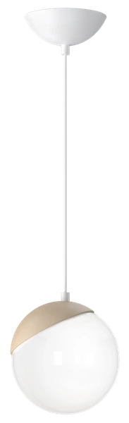 Lampa wisząca nowoczesna szklana kula SFERA WOOD drewno/biały śr. 14cm
