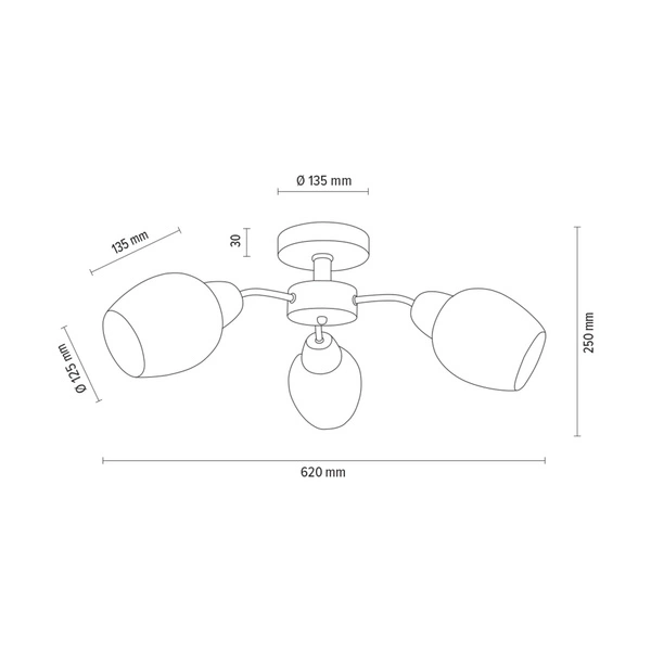 Lampa sufitowa z drewna Parma 3xE27 maks. 60W dąb olejowany/chrom metal/białe szkło 8320374