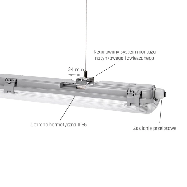 LIMEA LED TUBE SLIM HERMETYK G13 2x150 250V IP65 1610x90x63 mm SZARY