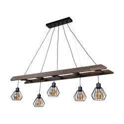 Lampa Wisząca Eskalo 5xE27 Max.60W Bejcowana Sosna na Orzechu/Czarnym Metalu/Czarnym Kablu PCV 7229556