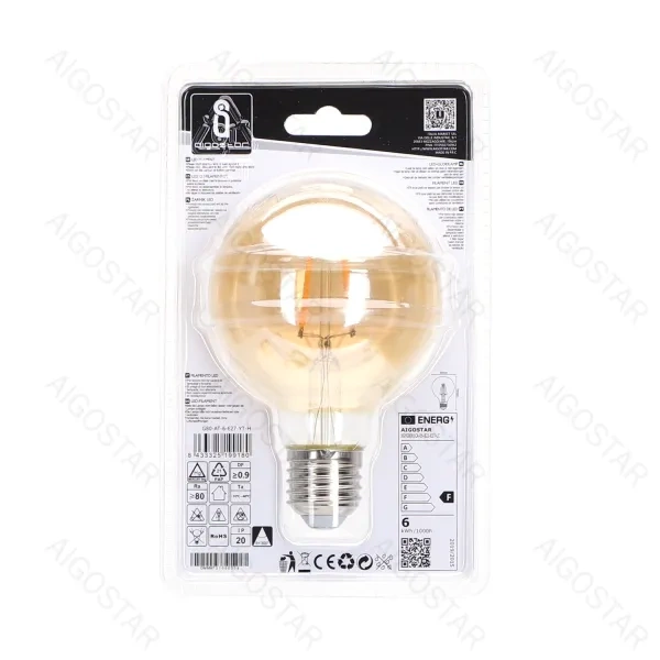 Żarówka FILAMENT LED G80 E27 6W Ciepła 2200K bursztynowa