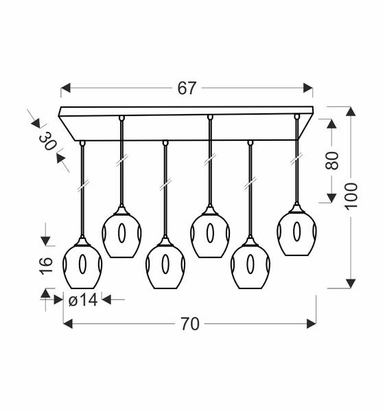 Lampa wisząca ASPA, czarna z brązowymi kloszami, 6x40W E27