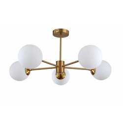 Lampa wisząca Roma 5, złota z białymi kloszami, 5x40W E14