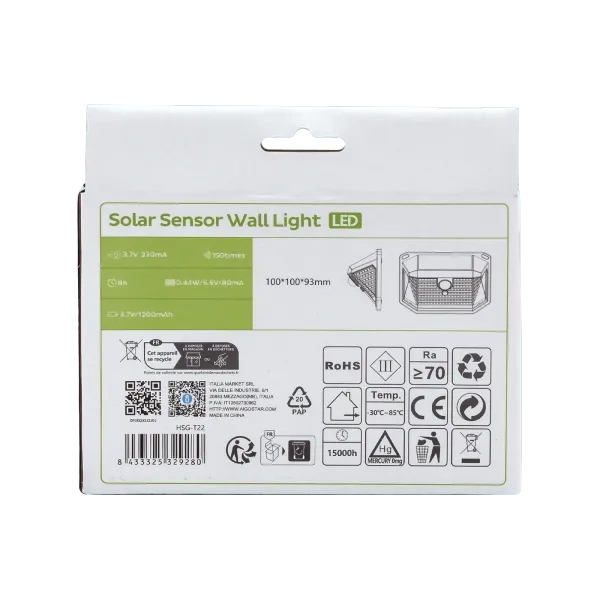 Kinkiet solarny LED z czujnikiem ruchu, trójstronny, czarny 6500K