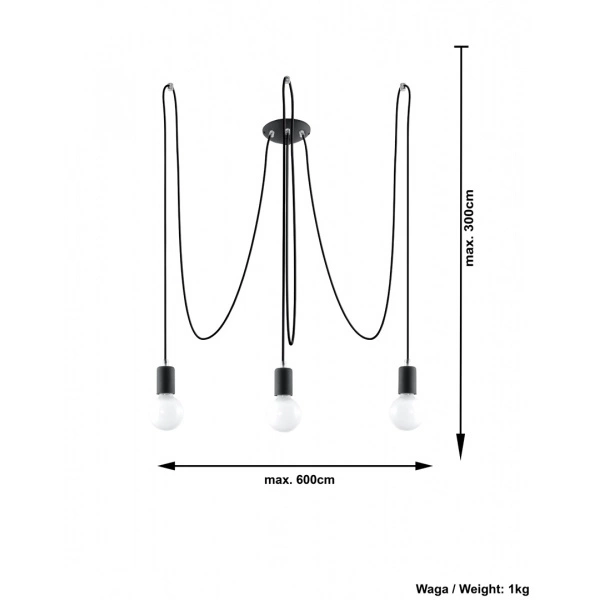 Lampa wisząca EDISON 3 SL.0370 czarna 3xE27