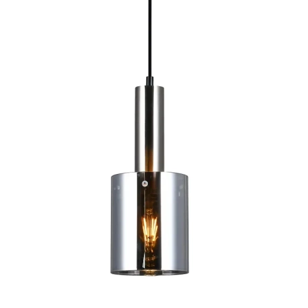 Lampa wisząca SARDO z dymionym kloszem śr. 13cm E27 | nikiel/satyna