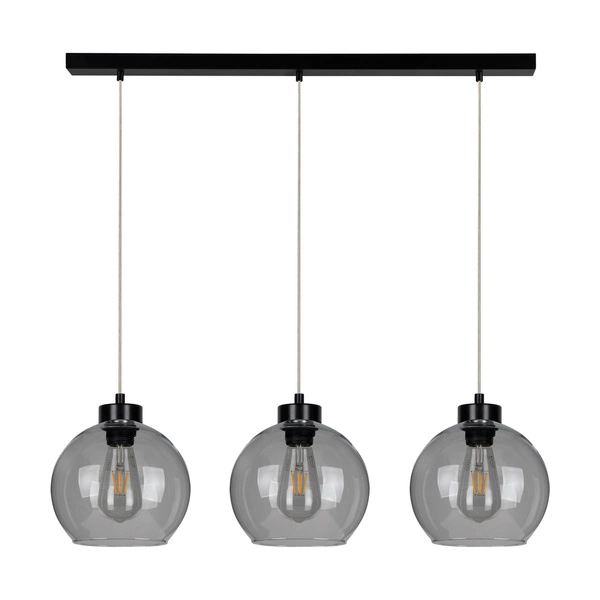Lampa Wisząca Canberra 3xE27 Maks. 60W Czarny Metal/Przezroczysty Kabel PCV/Szkło Dymne 5500056