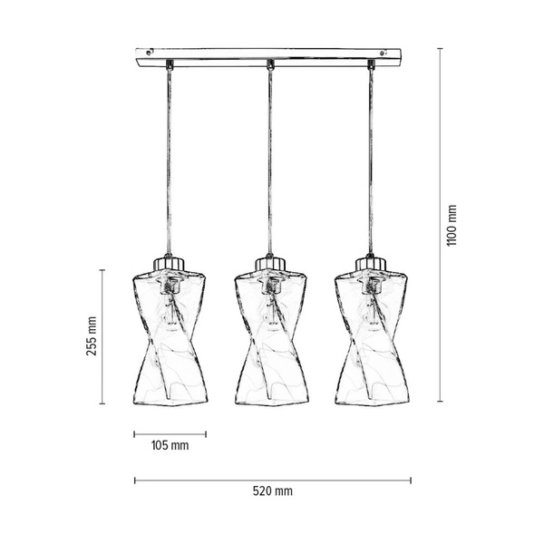 Lampa wisząca Twist 3xE27 Max.25W Metal Chrom/Przezroczysty kabel PVC/Przezroczyste szkło 13620328