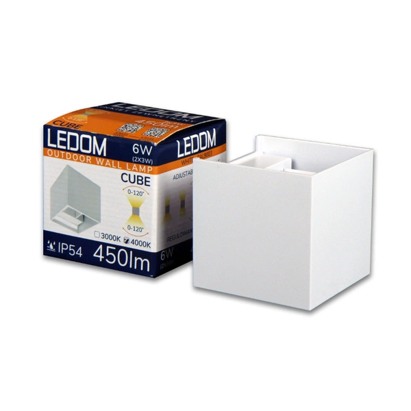 Kinkiet zewnętrzny natynkowy CUBE LED 2x3W 3000K IP54 | biały