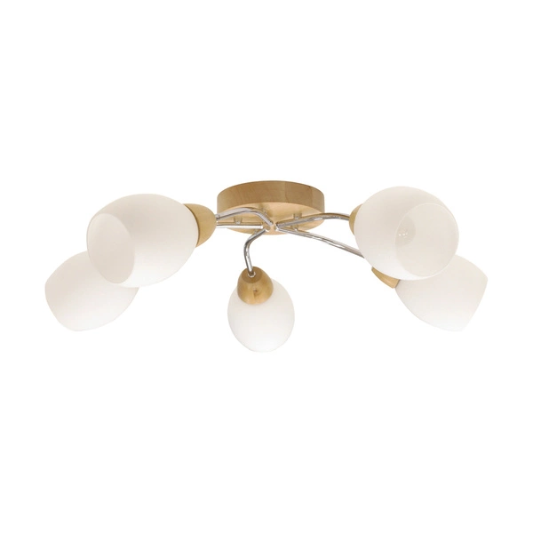 Lampa sufitowa Santa 5xE27 Max.60W Drewno brzozowe/Chromowany metal/Białe szkło 8552560