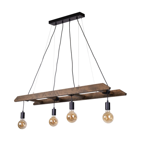 Lampa Wisząca Eskalo 4xE27 Max.60W Bejcowana Sosna na Orzechu/Czarnym Metalu/Czarnym Kablu PCV 7219456