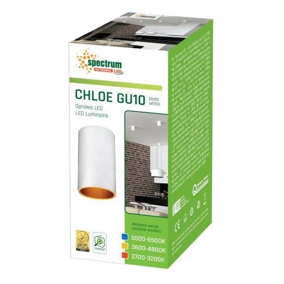 CHLOE GU10 IP20 TUBA BIAŁA ZŁOTA OCZKO NIEREGULOWANE