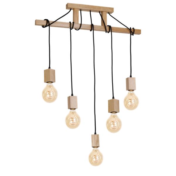 Lampa Wisząca JACK, MLP583, drewno naturalne, 5x60W E27