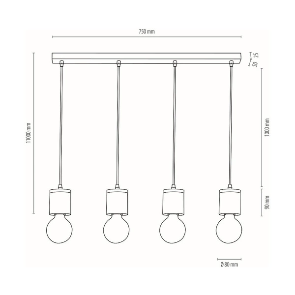 Cesar Lampa Wisząca 4xE27 60W Dąb Olejowany/Czarny/Szary 1899474