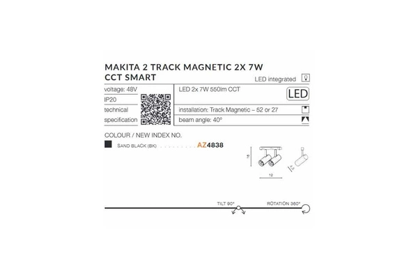 Azzardo ALFA MAKITA 2 TRACK MAGNETIC 2x7W CCT BLUETOOTH WH 4839