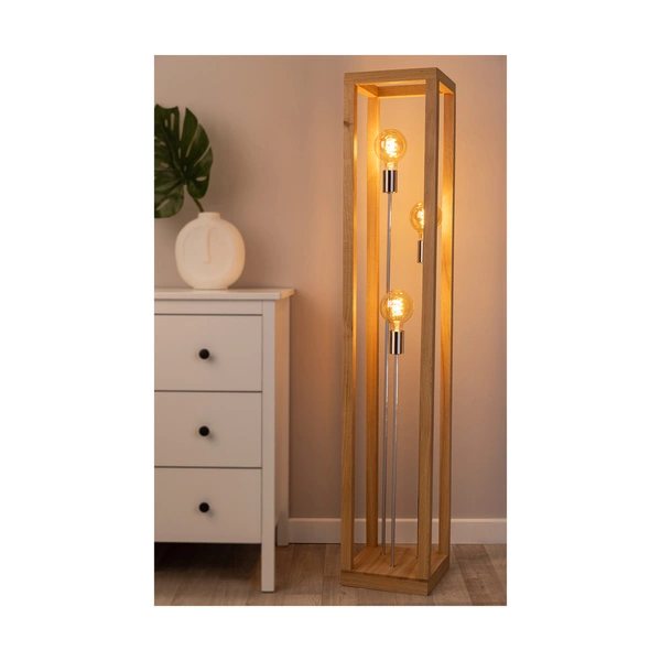 Lampa podłogowa Kago 3xE27 maks. 60W Dąb olejowany/Chromowany metal/Czarny kabel z tkaniny 51528374