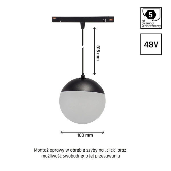 Oprawa szynoprzewodu kula SHIFT GLOBE P 10cm 5W biała ciepła | czarny