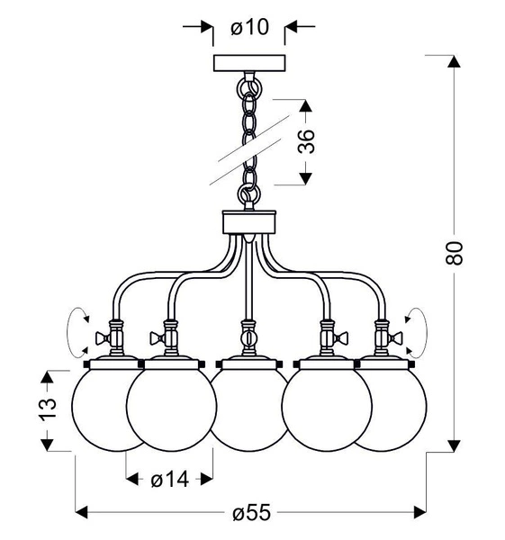 Lampa wisząca BALLET 35-70876 patynowa 5x40W E27